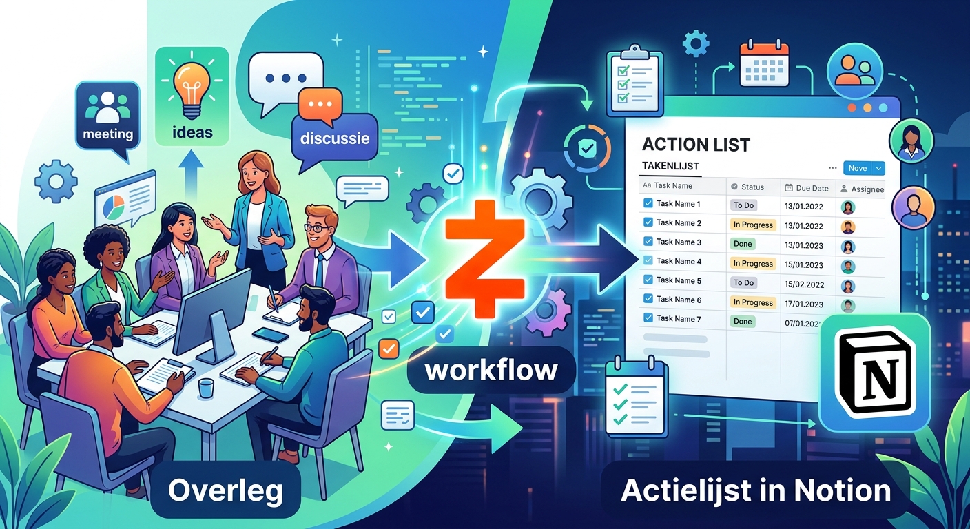 Van overleg naar actielijst met een vaste workflow in Notion en Zapier